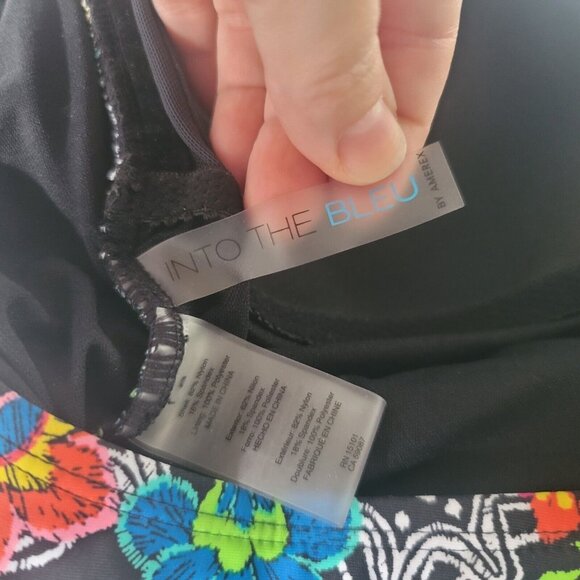 Into The Bleu By Amerex Bathing Suit Floral Black Strapless with Cups Size 8 - Picture 4 of 6